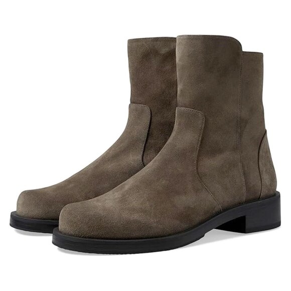 $650 STUART WEITZMAN 5050 Bold Zip Bootie STACKED BLOCK CHARCOAL SUEDE 6.5 (MG5) - Picture 1 of 8